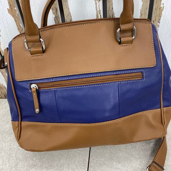 Tignanello Ink/Cognac Leather Satchel Handbag Striped Interior - New with Tags - Picture 5 of 11